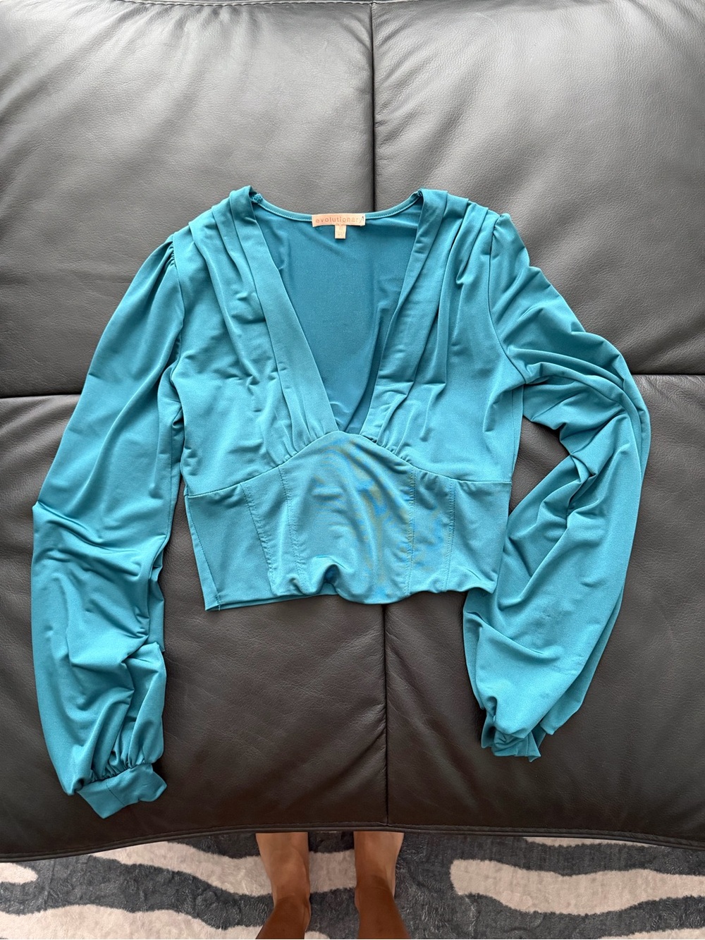 Teal Long-Sleeve V-Neck dress shirt